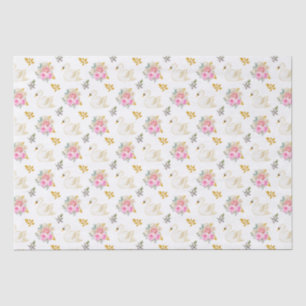 Swan Pink and Gold Floral Roses Tissue Paper