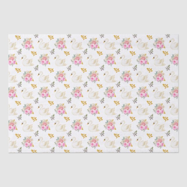 Swan Pink and Gold Floral Roses Tissue Paper (Front)