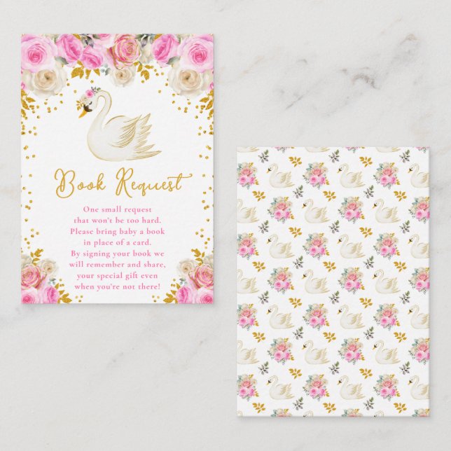 Swan Pink and Gold Roses Book Request Enclosure Card (Front/Back)