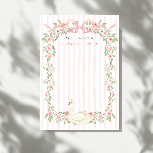 Swan Pink Bow Floral Roses Baby Shower Thank You Card (Creator Uploaded)