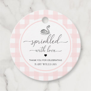 Swan Pink Gingham Sprinkled With Love Favour Tags