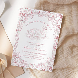 Swan Pink Toile Girl Baby Shower Invitation