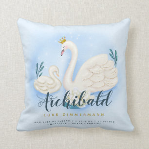 Swan Pond Gold Baby Blue Personalized Birth Throw Pillow