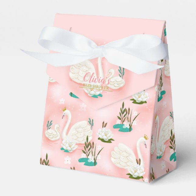 Swan Pond Gold Pink Baby Shower Favor Box (Front Side)