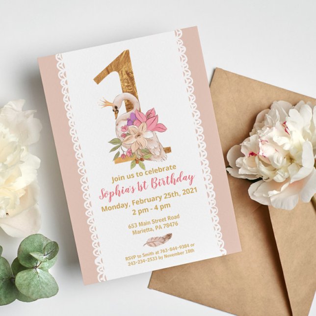Swan Princess 1st Birthday Invitation (Creator Uploaded)