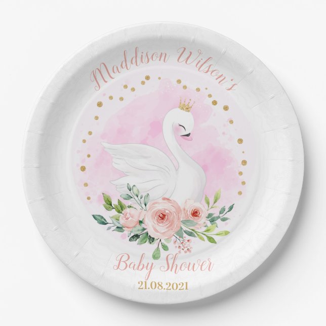  Swan Princess Baby Shower Paper Plate (Front)