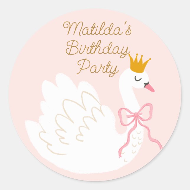 Swan Princess Birthday  Classic Round Sticker (Front)
