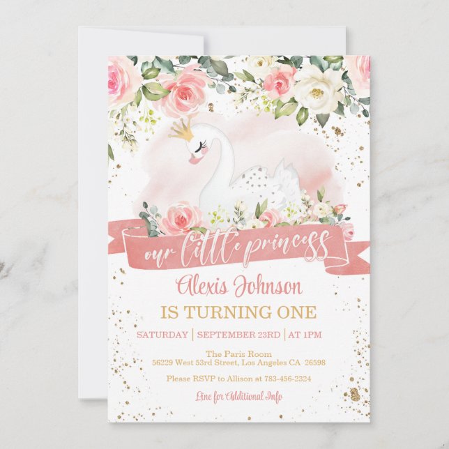 Swan Princess Birthday Invitation (Front)