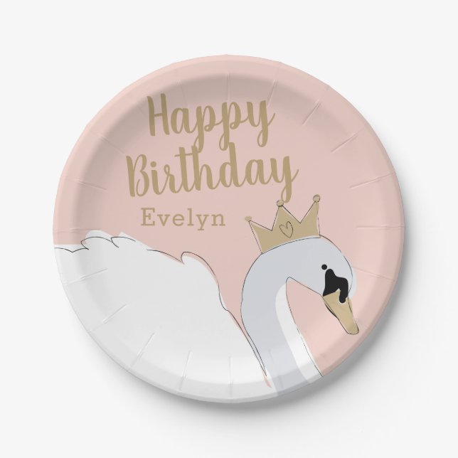 Swan Princess Birthday Party Paper Plate (Front)