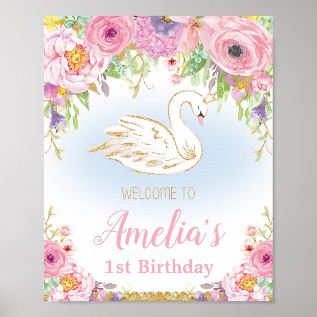 Swan Princess Birthday Welcome Sign Poster (Front)