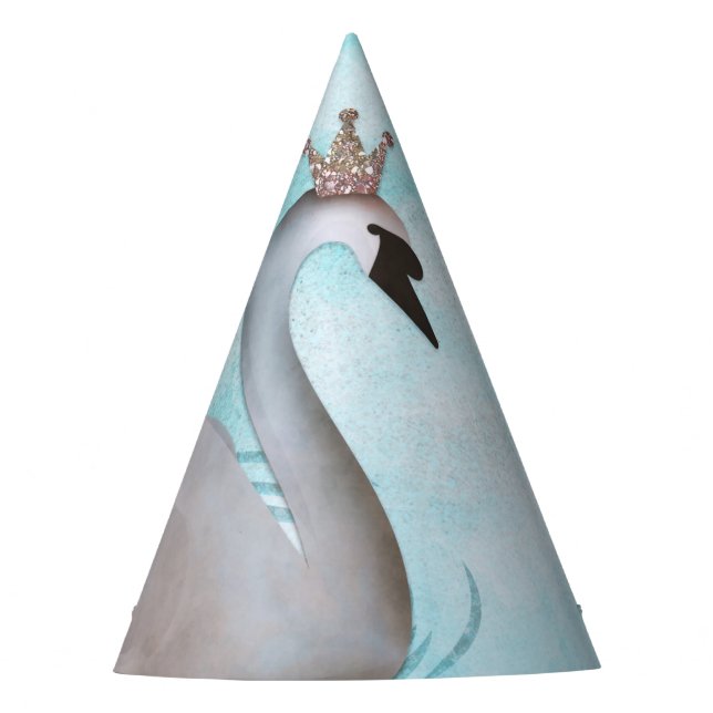 Swan Princess Blue Gold Storybook Fairy Tale Party Party Hat (Front)