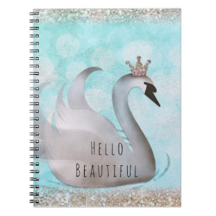 Swan Princess Faux Gold Glitter Chic Fairy Tale Notebook