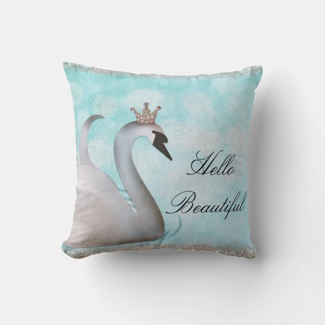 Swan Princess Faux Gold Glitter Fairy Tale Custom Throw Pillow (Front)