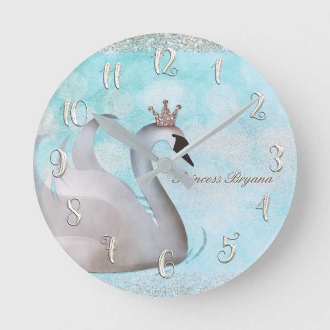 Swan Princess Gold Glitter Boutique Style Custom Round Clock (Front)