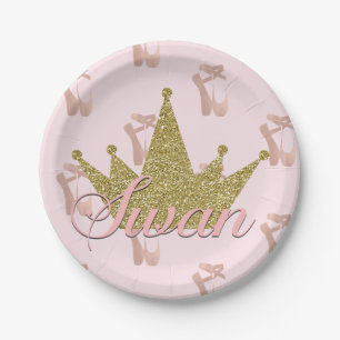 Swan Princess Gold Glitter Crown Glam Paper Plate