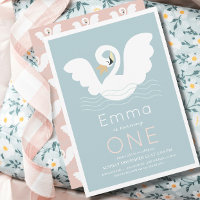 Swan Princess Modern Blue Girl 1st Birthday