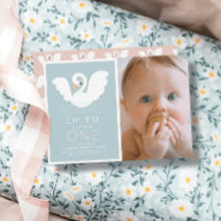 Swan Princess Modern Blue Girl 1st Birthday Photo