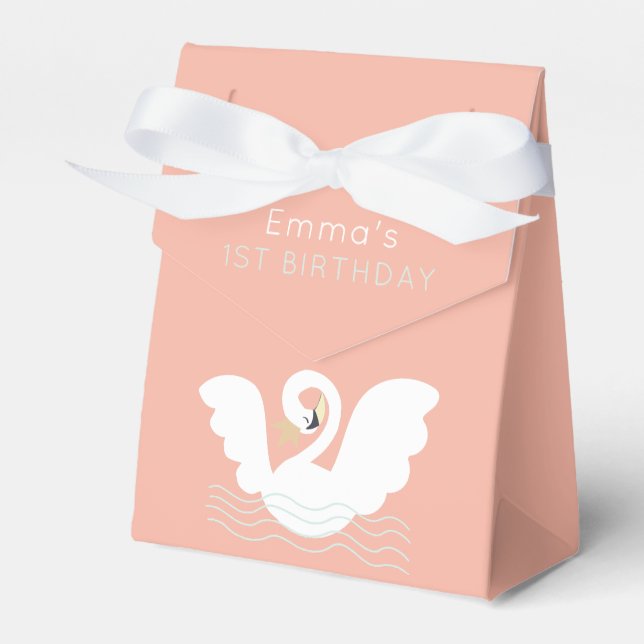 Swan Princess Modern Pink Girl Birthday Favor Box (Front Side)