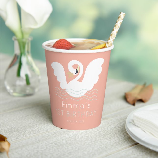 Swan Princess Modern Pink Girl Birthday Paper Cups (Insitu)