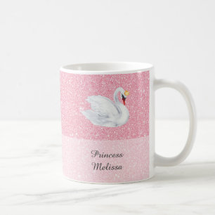 Swan Princess Monogram Pink  Glitter Coffee Mug