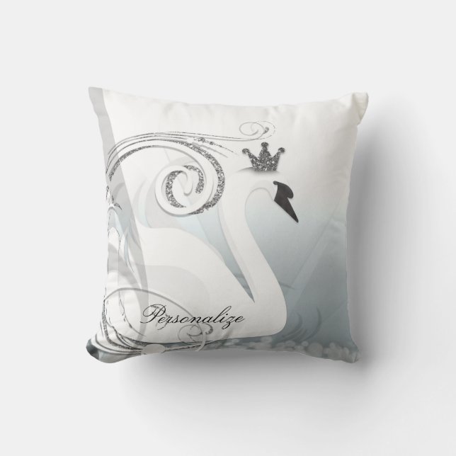 Swan Princess Silver & White Elegant Custom Chic Throw Pillow (Front)