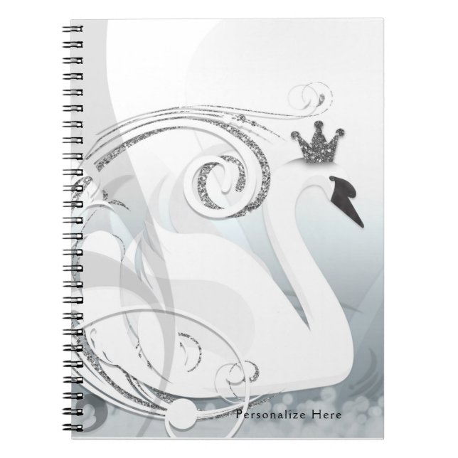 Swan Princess Silver & White Elegant Custom Notebook (Front)