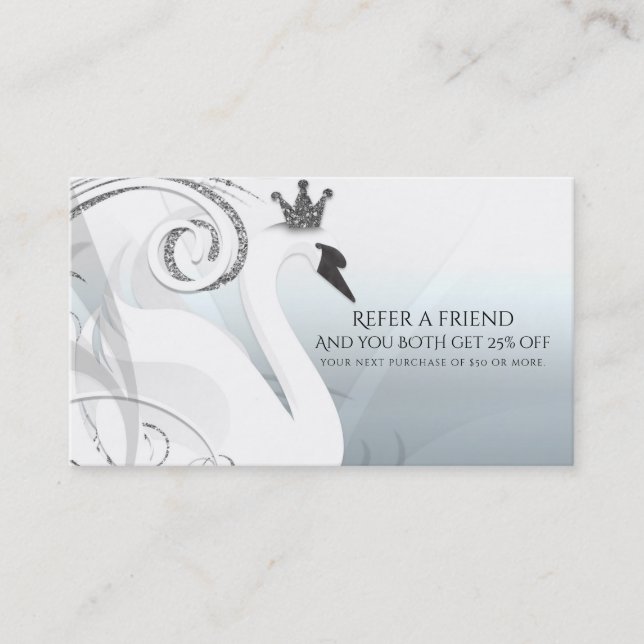 Swan Princess Silver & White Refer a Friend Referral Card (Front)