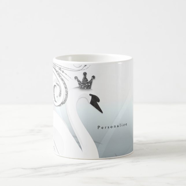 Swan Princess Silver & White Swirl Chic Fairy Tale Coffee Mug (Center)