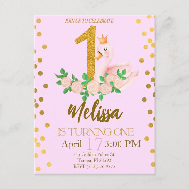 Swan Princess Turning Un Anniversaire Invitation (Devant)