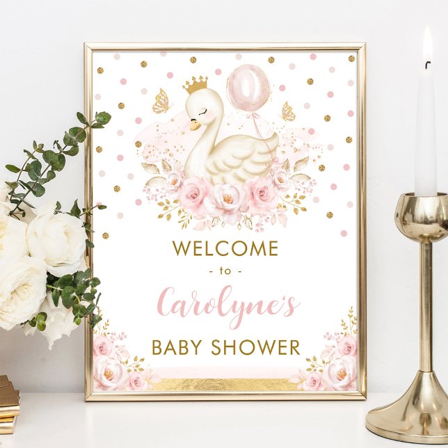 Swan Princess with Pink Balloon Welcome Baby Girl Poster (Creator Uploaded)
