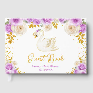 Swan Purple and Gold Roses Baby Shower Guest Book