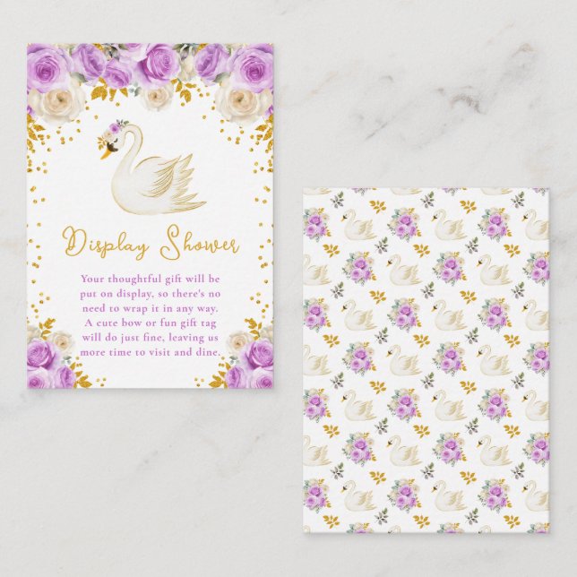 Swan Purple and Gold Roses Display Shower Enclosure Card (Front/Back)