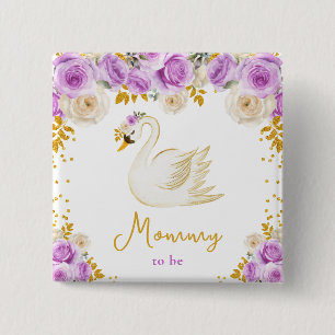 Swan Purple and Gold Roses Mommy To Be 2 Inch Square Button