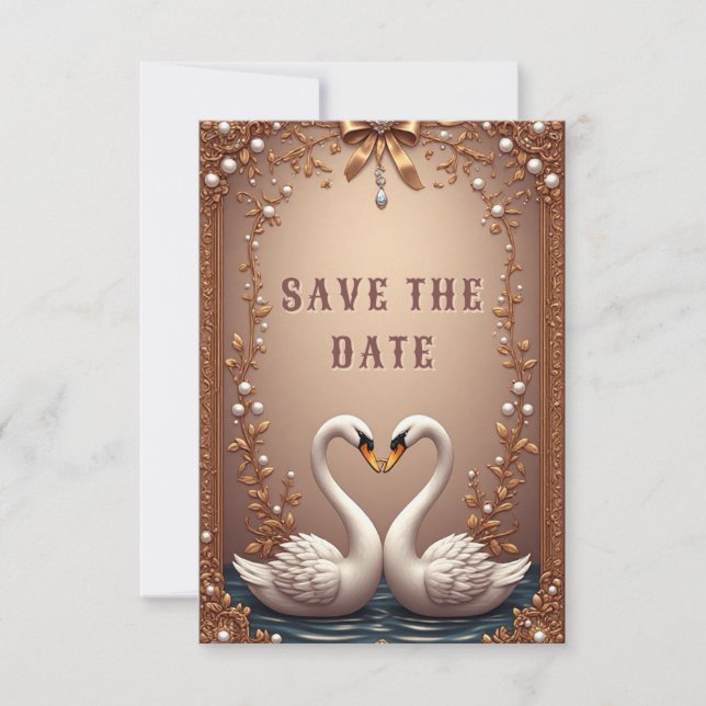 💍 Swan Rose Gold Wedding Decor  💍 Save The Date (Front)