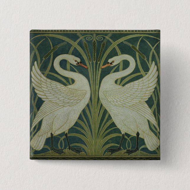 'Swan, Rush and Iris' wallpaper design 2 Inch Square Button (Front)