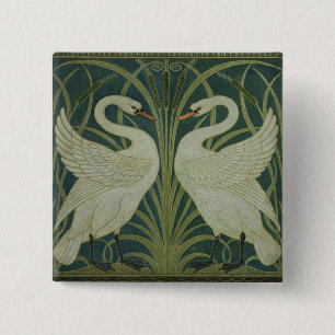 'Swan, Rush and Iris' wallpaper design 2 Inch Square Button