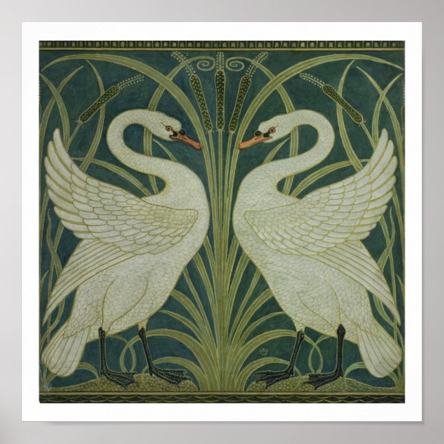 'Swan, Rush and Iris' wallpaper design Poster (Front)