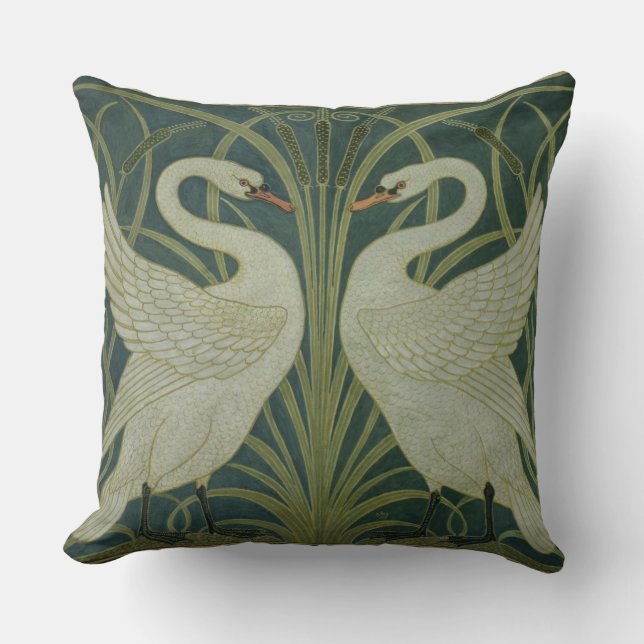 'Swan, Rush and Iris' wallpaper design Throw Pillow (Front)