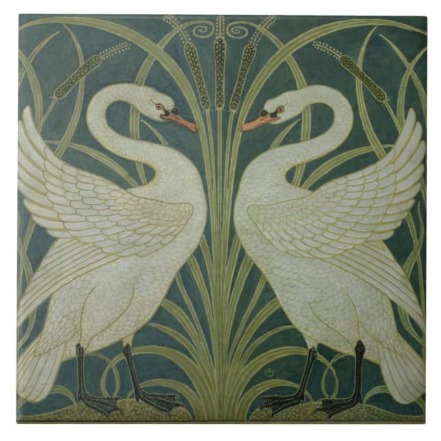 'Swan, Rush and Iris' wallpaper design Tile (Front)