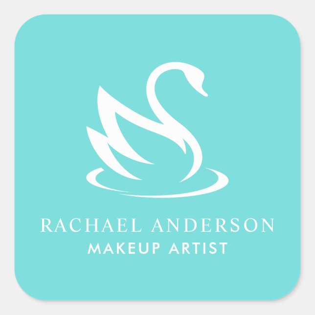 Swan Silhouette on Robin Egg Blue Square Sticker (Front)