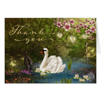 Swan sur étang avec Lanterns Carte de remerciement