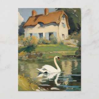 Swan Swimming in a Pond Postcard