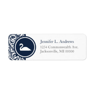 Swan Theme Navy Damask Return Address Labels