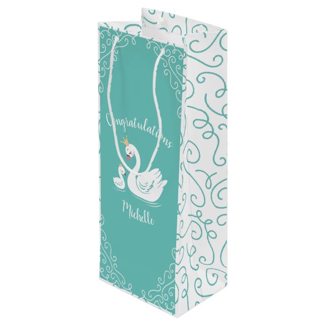 Swan Vintage Baby Shower Wine Gift Bag (Back Angled)