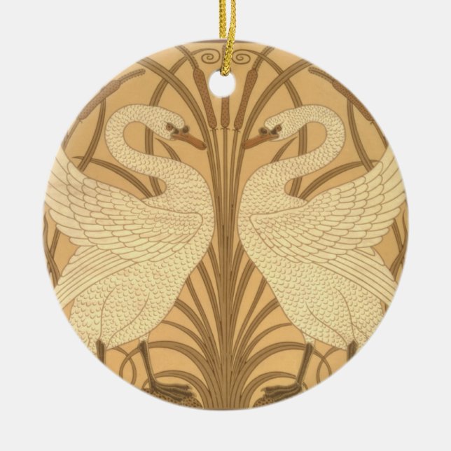 Swan wallpaper design ceramic ornament (Front)