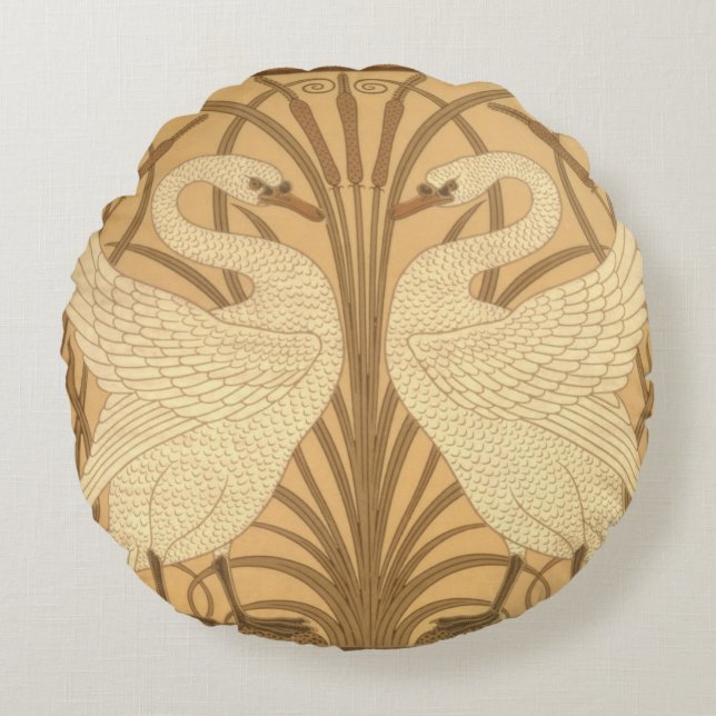 Swan wallpaper design round pillow (Front)