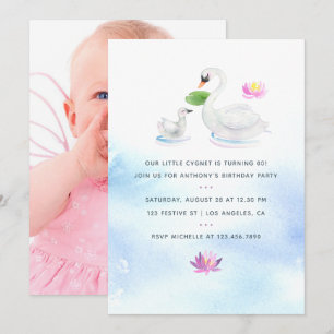 Swan watercolor children's Birthday Party invite