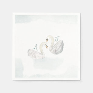 Swan watercolor themed elegant wedding napkins