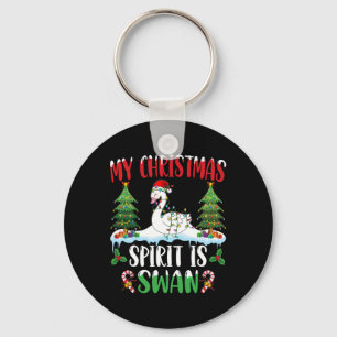 Swan Wearing Santa Hat Xmas - Christmas Spirit Is Keychain