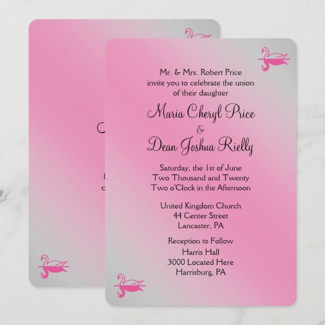 Swan Wedding Invitation 5"x 7" (Front/Back)
